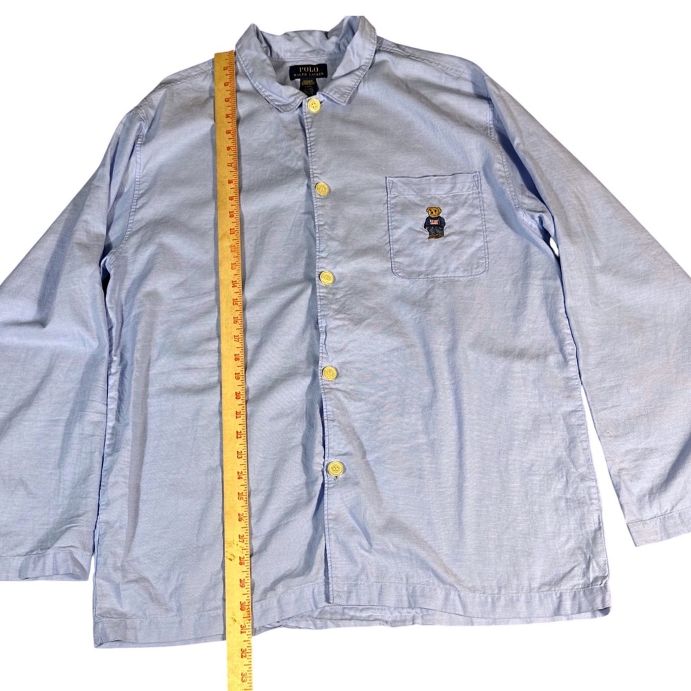 Polo Ralph Lauren Pajama‎ Shirt Mens Large Light Blue Oxford Polo Bear Sleepwear - Picture 5 of 10